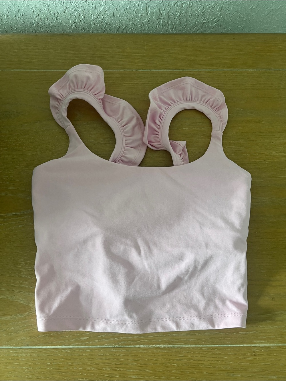 Blogilates Light Pink Ruffle Strap Crop Top